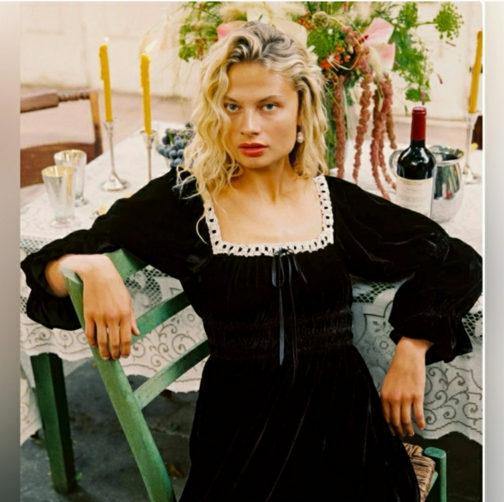 Christy Dawn ADELIA Black Maxi Gown with Bishop Sleeves